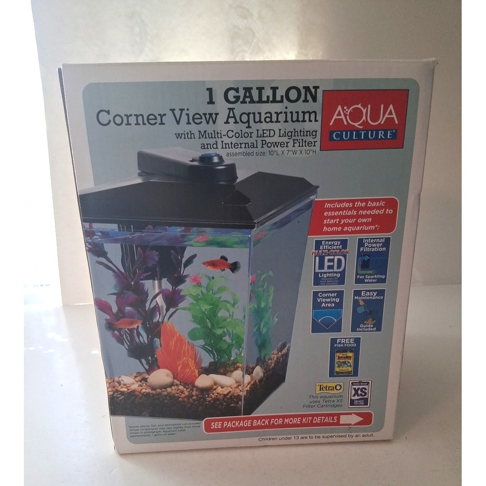 Aqua Culture 1 Gallon Corner View Aquarium w/Lighting & Filter New Open Box